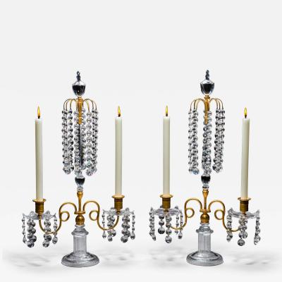 A PAIR OF ORMOLU GLASS REGENCY CANDELABRA