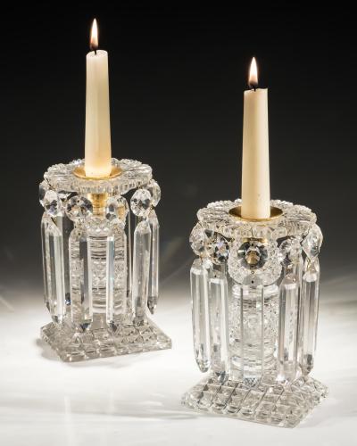 A PAIR OF RECTANGULAR BASE REGENCY LUSTRES