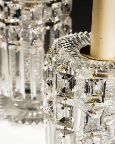 A PAIR OF REGENCY DIAMOND CUT CANDLE LUSTRES