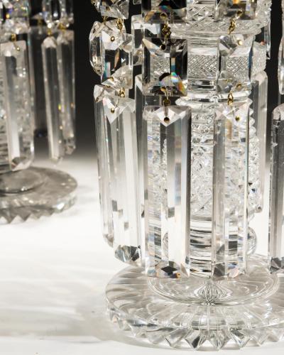 A PAIR OF REGENCY DIAMOND CUT CANDLE LUSTRES