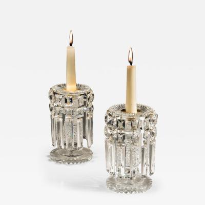 A PAIR OF REGENCY DIAMOND CUT CANDLE LUSTRES