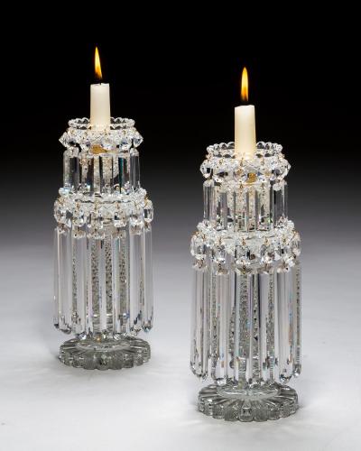 A PAIR OF REGENCY DOUBLE TIER LUSTRES
