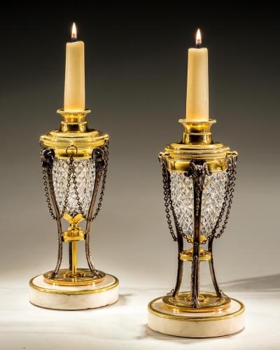 A PAIR OF REGENCY ORMOLU CUT GLASS CASSOLETTS