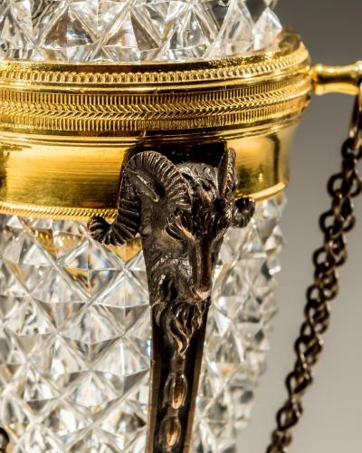 A PAIR OF REGENCY ORMOLU CUT GLASS CASSOLETTS