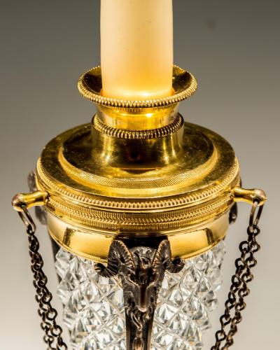 A PAIR OF REGENCY ORMOLU CUT GLASS CASSOLETTS