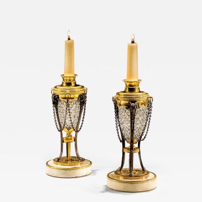 A PAIR OF REGENCY ORMOLU CUT GLASS CASSOLETTS