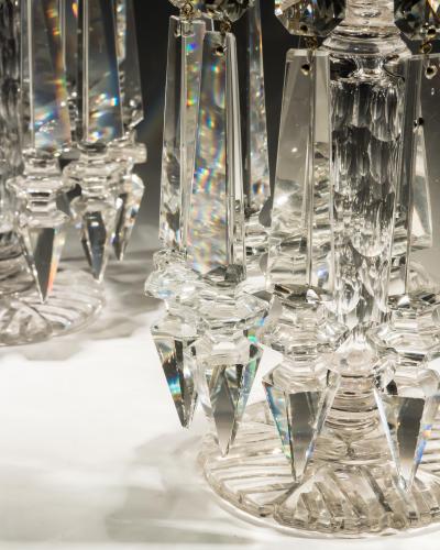 A PAIR OF RICHLY CUT TURNOVER TOP VICTORIAN LUSTRES