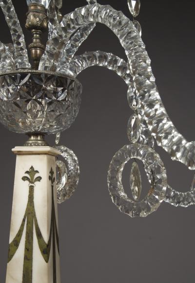 A PAIR OF STATUARY MARBLE VERDE ANTICO AND SCAGLIOLA INLAID CANDELABRA