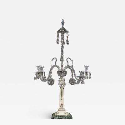 A PAIR OF STATUARY MARBLE VERDE ANTICO AND SCAGLIOLA INLAID CANDELABRA