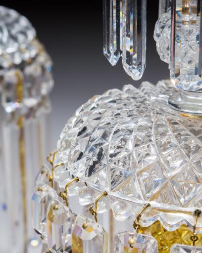 A PAIR OF UNUSUAL AMBER REGENCY LUSTRES