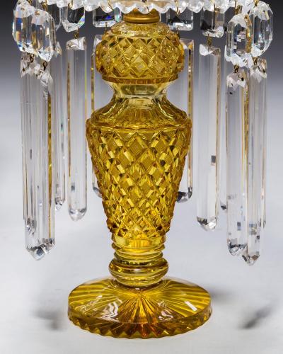 A PAIR OF UNUSUAL AMBER REGENCY LUSTRES