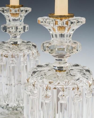 A PAIR OF UNUSUALLY RARE PILLAR FEATHER CUT WILLIAM IV LUSTRES