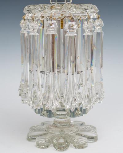 A PAIR OF UNUSUALLY RARE PILLAR FEATHER CUT WILLIAM IV LUSTRES