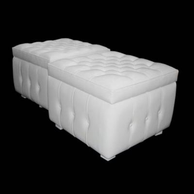 A PAIR OF WHITE LEATHER STOOLS STORAGE UNITS