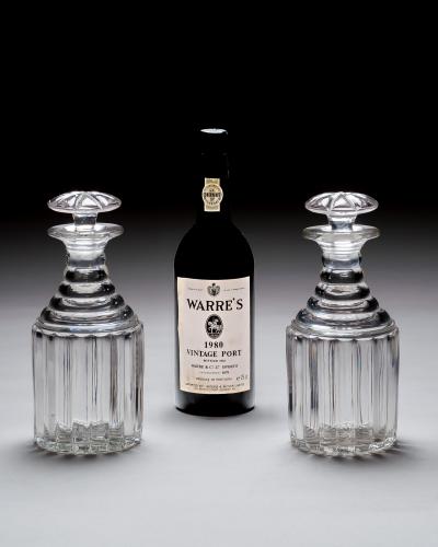 A PAIR OF WILLIAM IV PILLAR CUT DECANTERS