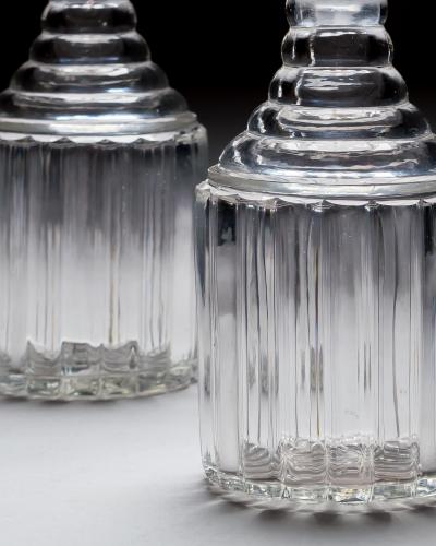 A PAIR OF WILLIAM IV PILLAR CUT DECANTERS