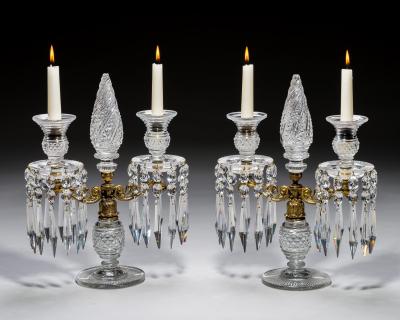 A PAIR OR ORNATE GILT GLASS REGENCY CANDELABRA