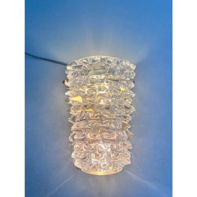 A Pair Barovier Style Art Deco Rostrato Clear Italian Murano Glass Wall Sconces