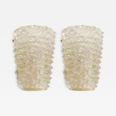 A Pair Barovier Style Art Deco Rostrato Clear Italian Murano Glass Wall Sconces
