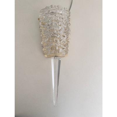 A Pair Barovier Style Art Deco Rostrato Clear Italian Murano Glass Wall Sconces