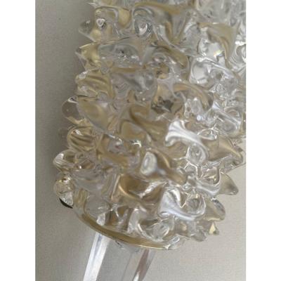 A Pair Barovier Style Art Deco Rostrato Clear Italian Murano Glass Wall Sconces