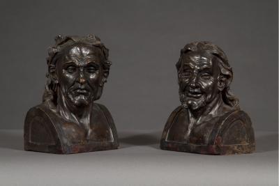 A Pair Of Glazed Terracotta Busts Depicting Two Greek Philosophers