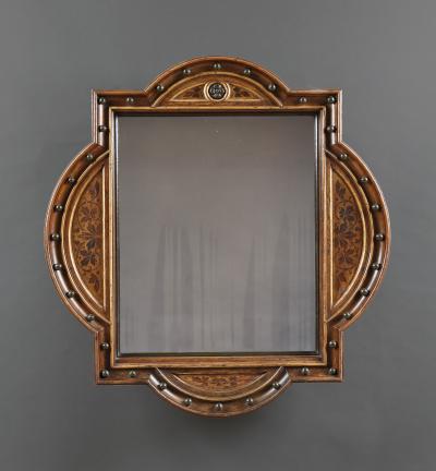 A Pair Of Neo Gothic Oak Walnut And Painted Mirrors Of Interesting Form