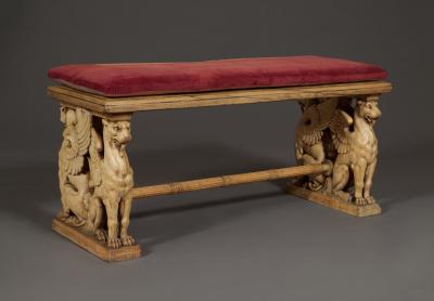 A Pair Of Neoclassical Oak Benches With Well Carved Monopodiae Supports