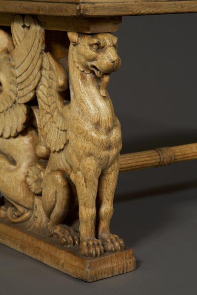 A Pair Of Neoclassical Oak Benches With Well Carved Monopodiae Supports