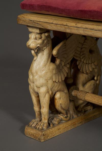 A Pair Of Neoclassical Oak Benches With Well Carved Monopodiae Supports