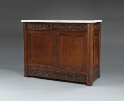 A Pair Of Neoclassical Two Door Cabinets With Marble Tops