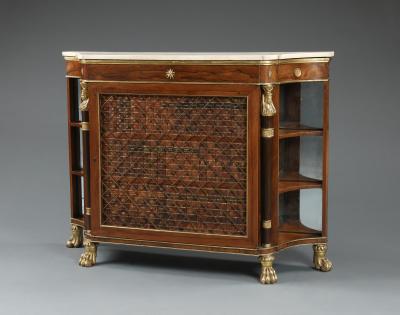 A Pair Of Regency Library Cabinets With Giltwood Detailing And Faux Book Panels