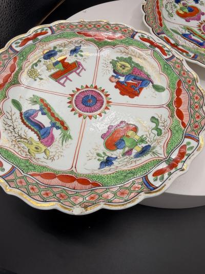 A Pair Of Worcester Dragons in Compartments Porcelain Dishes