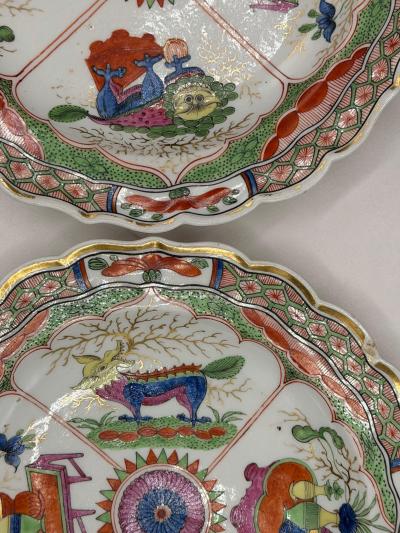 A Pair Of Worcester Dragons in Compartments Porcelain Dishes