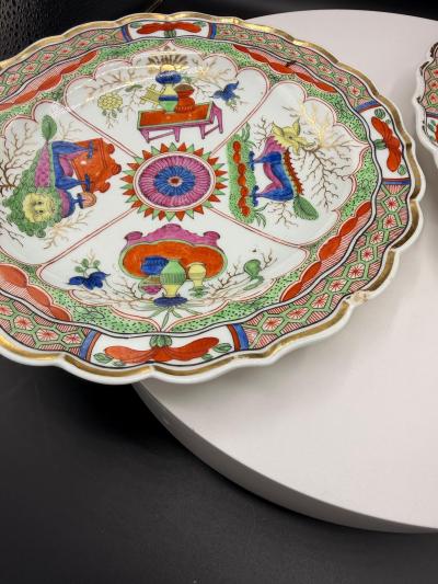 A Pair Of Worcester Dragons in Compartments Porcelain Dishes