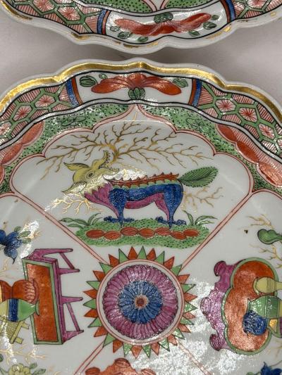 A Pair Of Worcester Dragons in Compartments Porcelain Dishes
