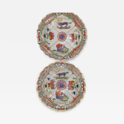 A Pair Of Worcester Dragons in Compartments Porcelain Dishes