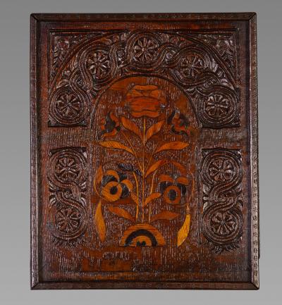 A Pair of 17th Century Oak and Marquetry Panels