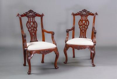 A Pair of 18th C Portuguese Rosewood Armchairs in the Chippendale Style