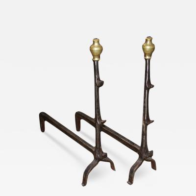 A Pair of 18th Century French Hand Forged Wrought Iron Andirons