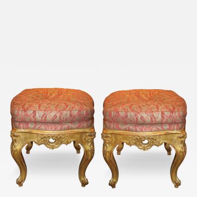 A Pair of 18th Century Italian Louis XV Giltwood Tabourets