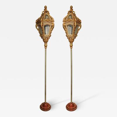 A Pair of 18th Century Parcel Gilt and Polychrome Venetian Lanterns