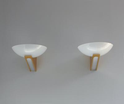 A Pair of 1950s Brass and Lucite Sconces