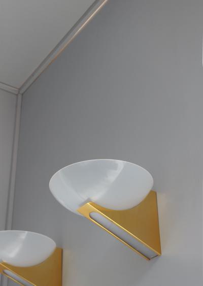 A Pair of 1950s Brass and Lucite Sconces