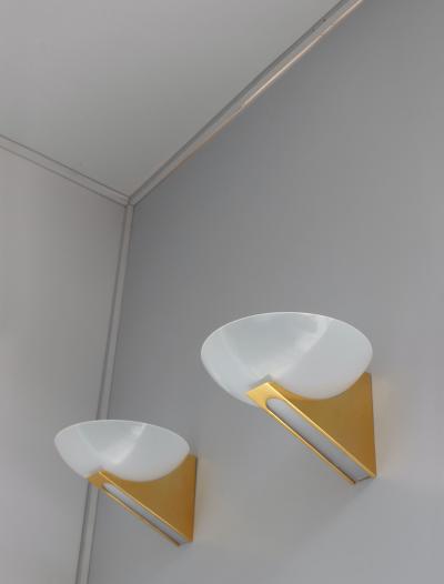 A Pair of 1950s Brass and Lucite Sconces