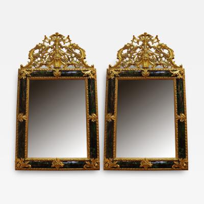 A Pair of 19th Century Green Tortoiseshell and floral giltwood Mirror
