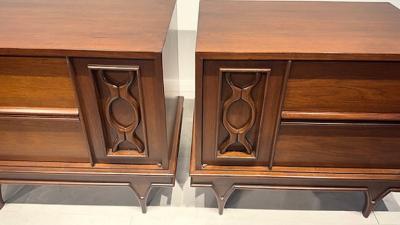 A Pair of American Modern Walnut Night Tables