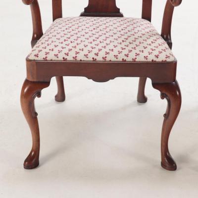 A Pair of American Queen Anne style mahogany open arm chairs C 1960 