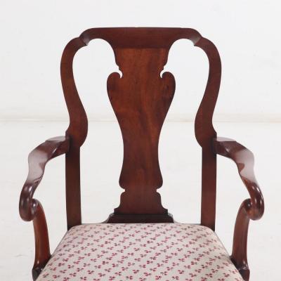 A Pair of American Queen Anne style mahogany open arm chairs C 1960 