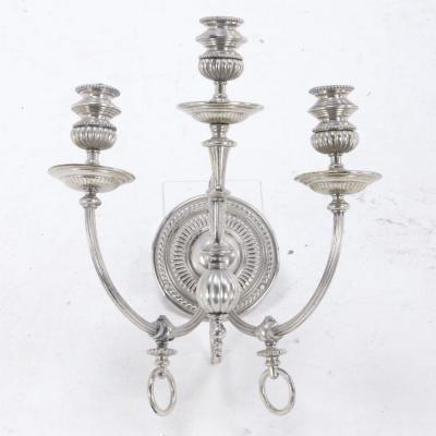 A Pair of American Silver Plated Three Light Sconces C 1920 